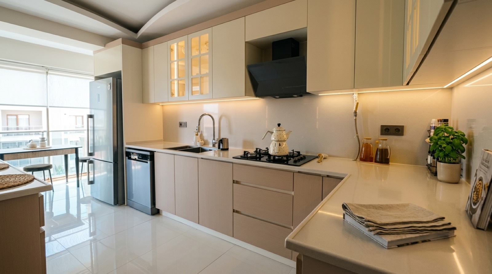 Mutfak dolabı pencere önü evye